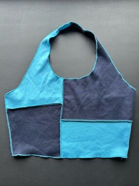 SHEIN Teal and Navy Colorblock Halter Crop Top